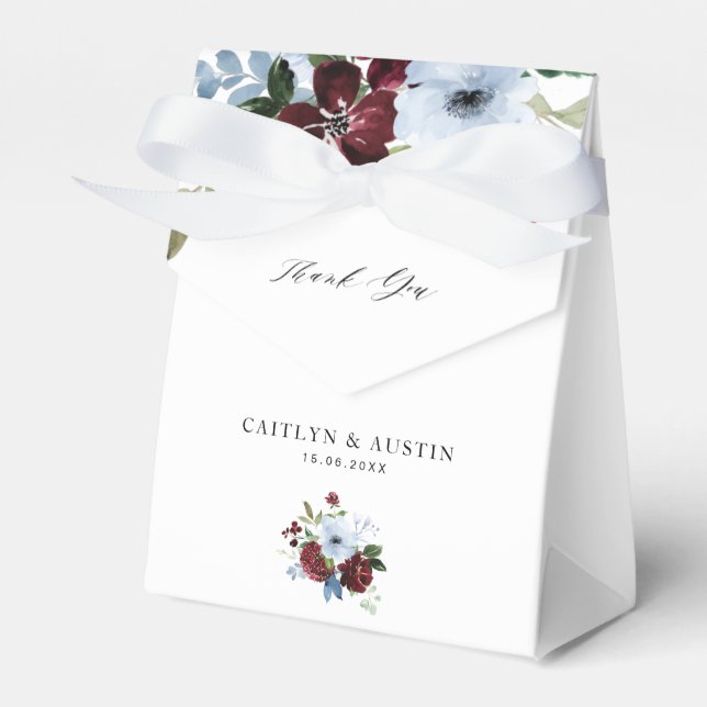 Bordeaux- und staubblaue blühende Gastgeschenk Hoc Geschenkschachtel (Vorderseite)