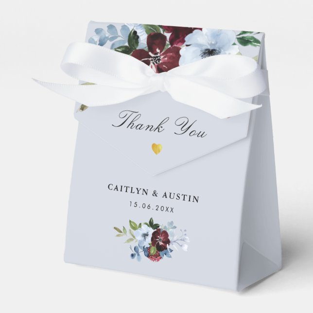 Bordeaux und staubblaue blühende Gastgeschenk Hoch Geschenkschachtel (Vorderseite)
