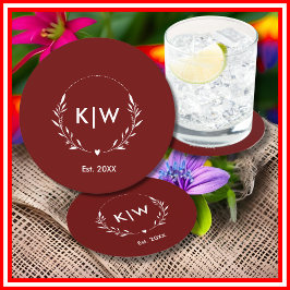 Bordeaux und Weiß | Monogram für moderne Initials Runder Pappuntersetzer