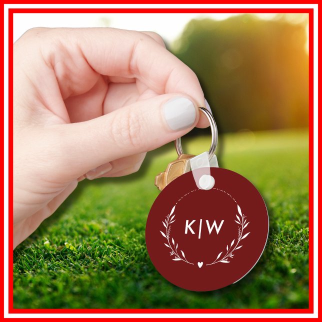 Bordeaux und Weiß | Monogram für moderne Initials Schlüsselanhänger (Von Creator hochgeladen)