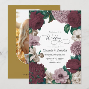 Bordeaux-Wein, Mauve Rauch & Tulle Beige Hochzeit Einladung