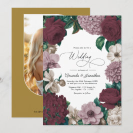 Bordeaux Wine, Mauve Smoke & Tulle Beige Wedding Einladung