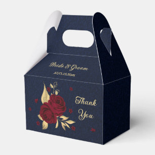 bordeauxfarbene Blume goldene Blätter marineblaue  Geschenkschachtel