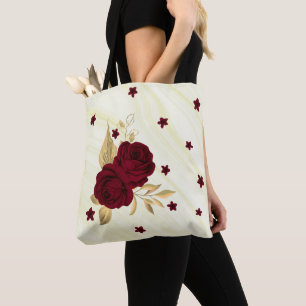 bordeauxfarbene Blume goldene Blätter Marmortote Tasche