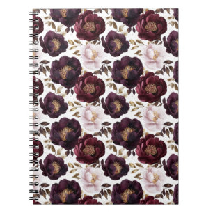 bordeauxfarbene Blume mit goldenem Glitzer Notizblock