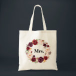 bordeauxfarbene MRSbride Tragetasche<br><div class="desc">Blumendesign und Text</div>