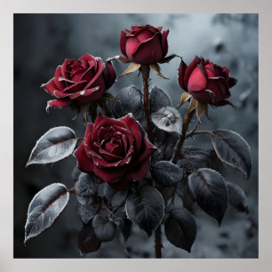 bordeauxfarbene Rose mit schwarzen Blätter, mit Fr Poster