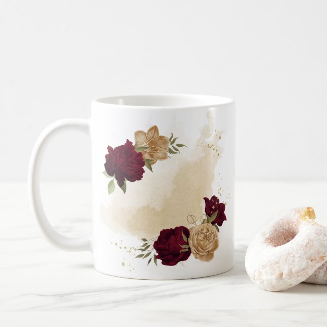 Bordeauxgrün beige gold botanisch kaffeetasse (Mit Donut)