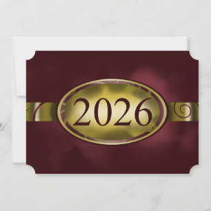 Bordeauxrote und goldene Blumenknopf-Karte 2026 Einladung