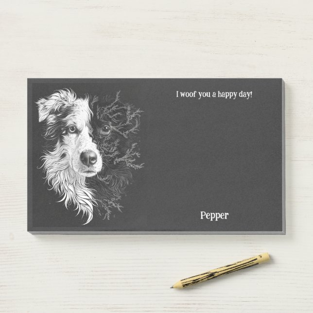 Border Collie Abstrakt Art Dog Name Post-it Klebezettel (Auf Schreibtisch)