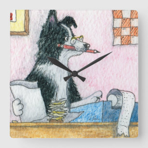 Border Collie Accountant Quadratische Wanduhr