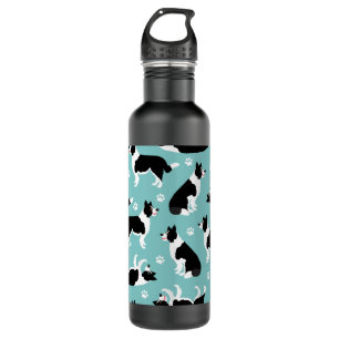 Border Collie and Paw Print Edelstahlflasche