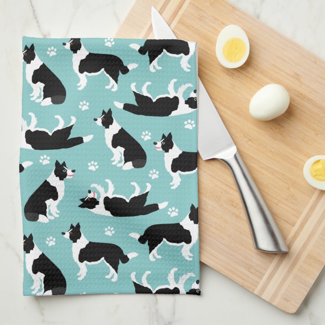 Border Collie and Paw Print Geschirrtuch (Viertel Falte)