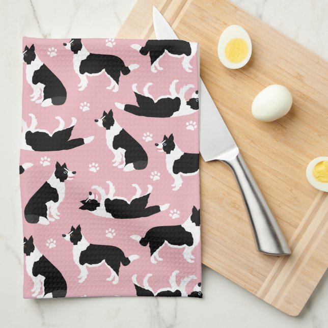 Border Collie and Paw Print Kitchtuch Geschirrtuch (Viertel Falte)