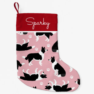 Border Collie and Paw Print Kleiner Weihnachtsstrumpf
