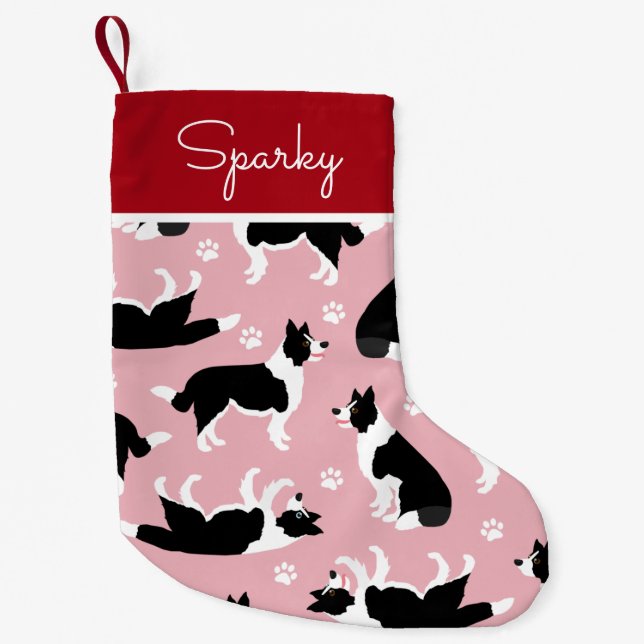 Border Collie and Paw Print Kleiner Weihnachtsstrumpf (Vorderseite)