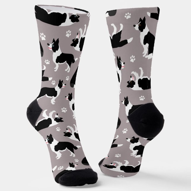 Border Collie and Paw Print Socken (Gewinkelt)