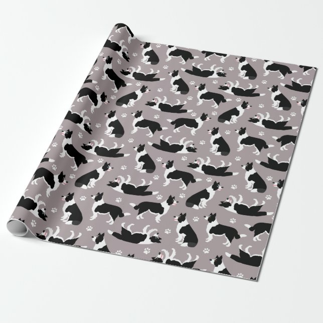 Border Collie and Paw Print Wrapping Paper Geschenkpapier (Ungerollt)