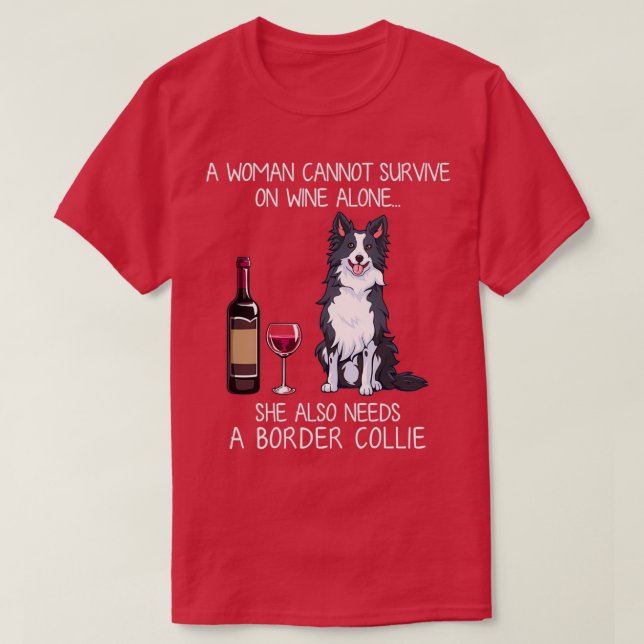 Border Collie and wine Funny dog  T-Shirt (Design vorne)