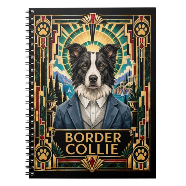 Border Collie, Art Deco Hund Notizblock (Vorderseite)