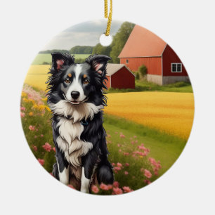 Border Collie auf dem Bauernhof Keramik Ornament