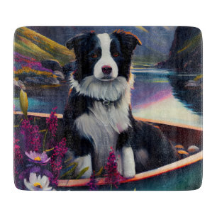 Border Collie auf einem Paddel: Ein landschaftlich Schneidebrett