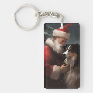 Border Collie avec le Père Noël Festif Noël