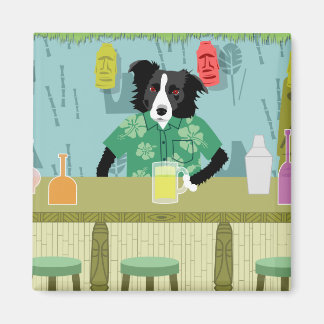 Border Collie Bamboo Tiki Bar Magnet