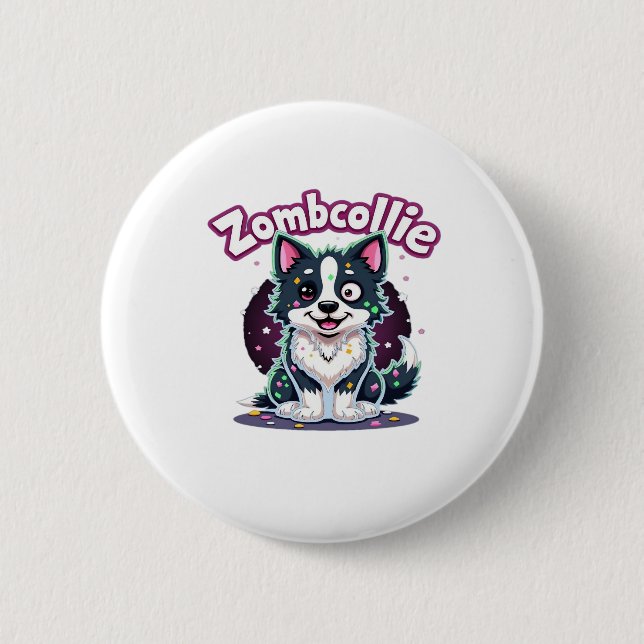 Border Collie BC Zombie Dog Halloween Essential T- Button (Vorderseite)