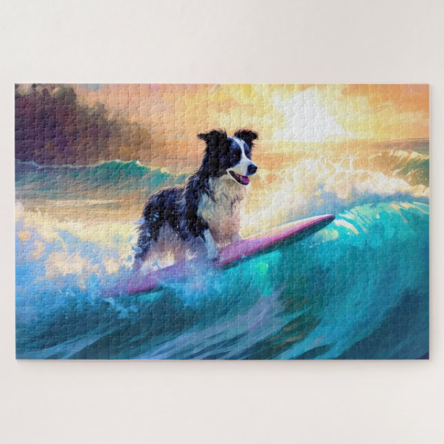 Border Collie Beach Surf Malerei (Horizontal)