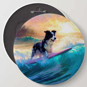 Border Collie Beach Surf Malerei Button