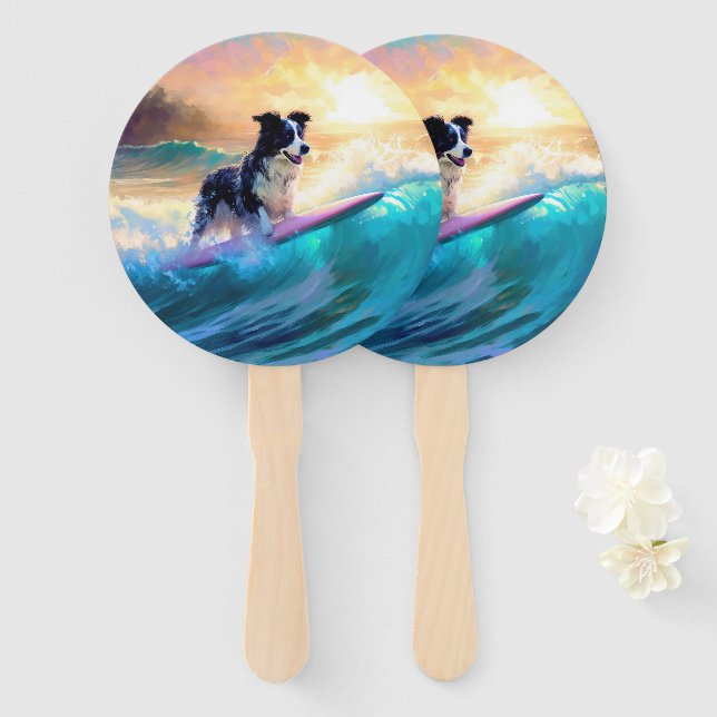 Border Collie Beach Surf Malerei Fächer (Vorne und Hinten)