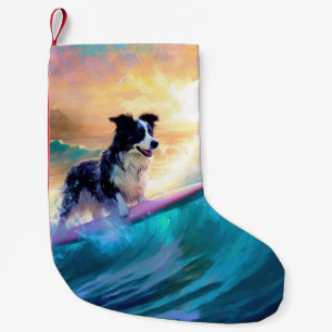 Border Collie Beach Surf Malerei Kleiner Weihnachtsstrumpf