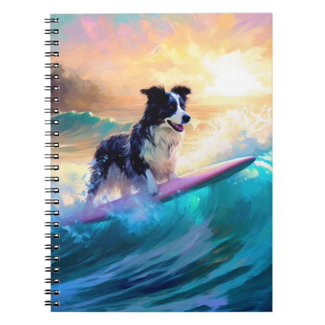 Border Collie Beach Surf Malerei Notizblock (Vorderseite)