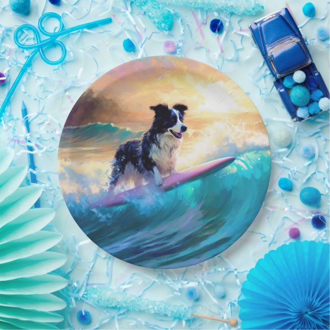 Border Collie Beach Surf Malerei Pappteller (Party)