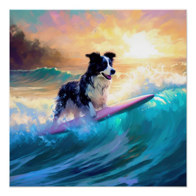 Border Collie Beach Surf Malerei Poster (Vorderseite)