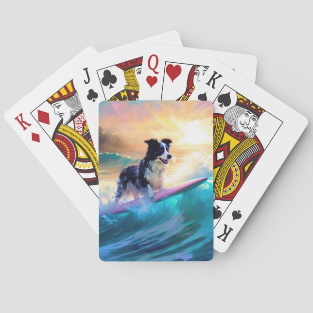Border Collie Beach Surf Malerei Spielkarten (Rückseite)