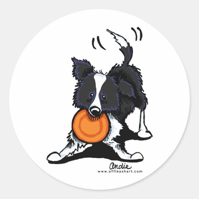 Border Collie beim Spielen Runder Aufkleber (Vorderseite)