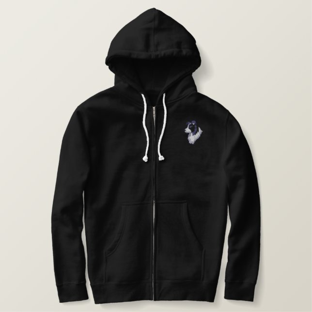 Border Collie Bestickter Hoodie (Design vorne)