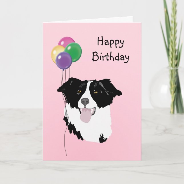 Border Collie, Birthday Balloons Karte (Vorderseite)