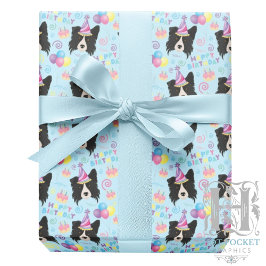 Border Collie Birthday Gift Wrapping Paper Blue Geschenkpapier