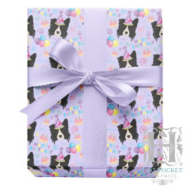 Border Collie Birthday Gift Wrapping Paper Purple Geschenkpapier