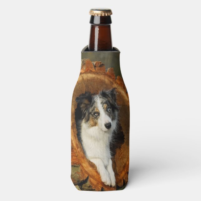 Border Collie Blue Merle Dog Head Fotografie Pet Flaschenkühler (Flaschenvorderseite)