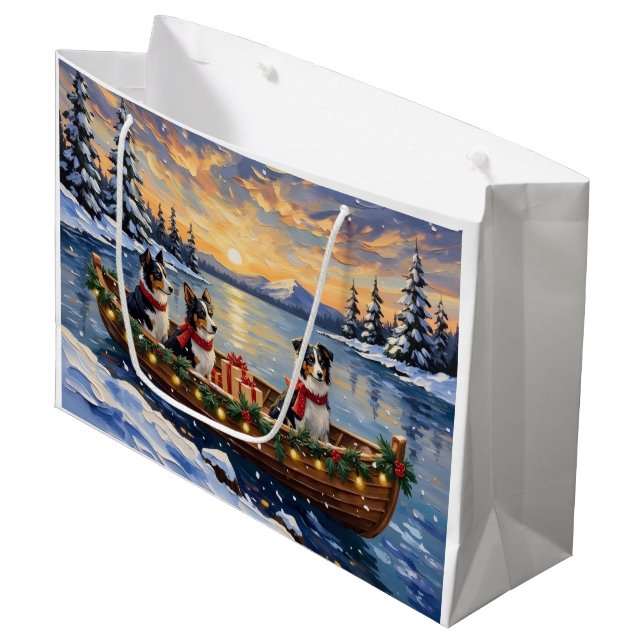 Border Collie Christmas Boat Holiday Große Geschenktüte (Vorderseite Schrägansicht)