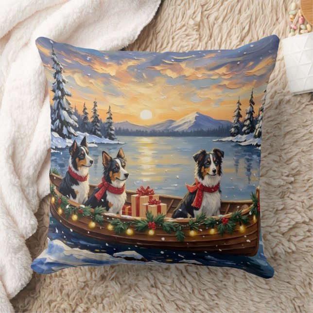 Border Collie Christmas Boat Holiday Kissen (Decke)