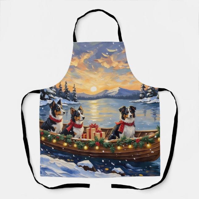 Border Collie Christmas Boat Holiday Schürze (Vorderseite)