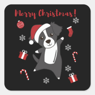Border Collie Christmas Dog Wintertiere Hunde Quadratischer Aufkleber