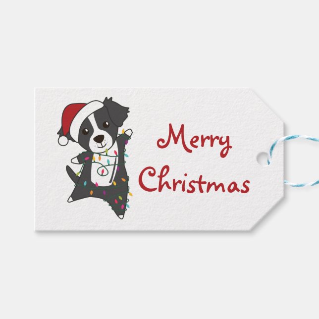 Border Collie Christmas Dog Wintertiere Hunde Tr Geschenkanhänger (Vorderseite (Horizontal))