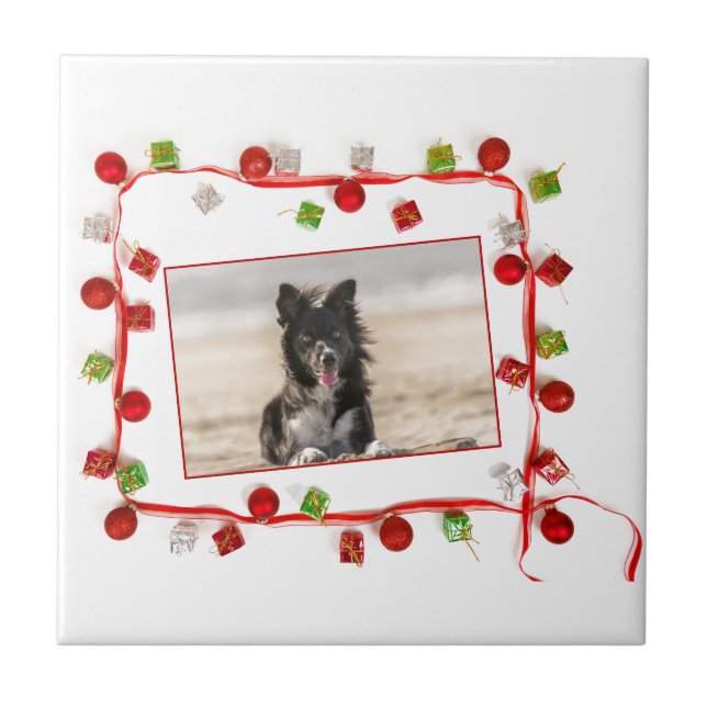 Border Collie Christmas Fliese (Vorderseite)