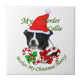 Border Collie Christmas Fliese